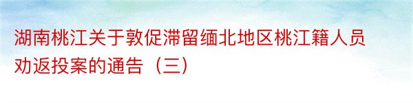 湖南桃江关于敦促滞留缅北地区桃江籍人员劝返投案的通告（三）